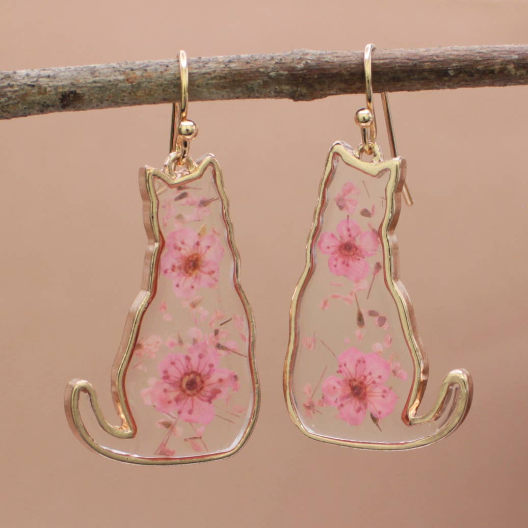 Cat Dried Flower Earrings