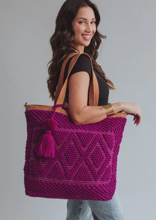 Magenta Diamond Pattern Tote Bag