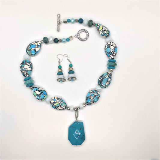 Hand Made Necklace Set- Chalk Turquoise Nuggets