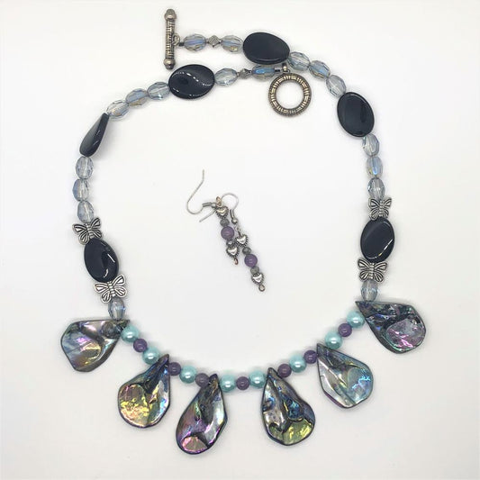 Hand Made Necklace Set- Aqua Tears with Butterflies