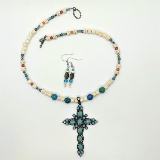 Hand Made Necklace Set- Turquoise Cross