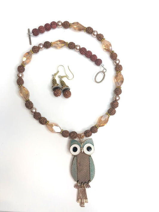 Hand Made Necklace Set- Big Eyed Owl