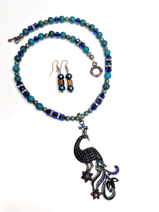 Hand Made Necklace Set- Peacock Bling