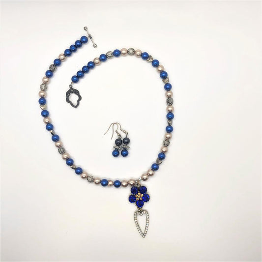 Hand Made Necklace Set- Cobalt Heart