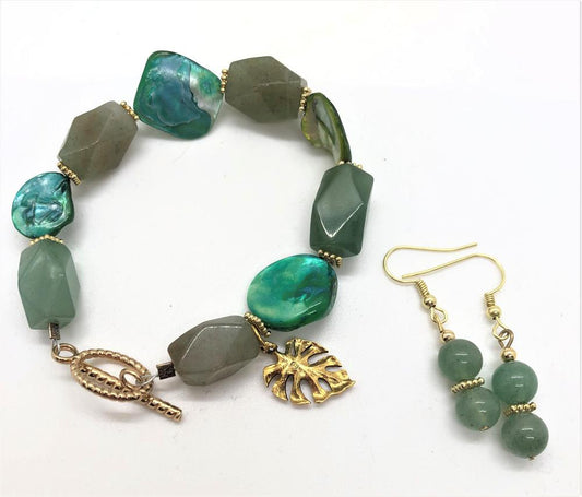 Green Leaf Bracelet & Earring Set