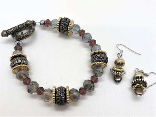 Smokey Crystals Bracelet & Earring Set