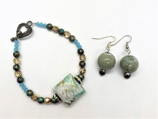 Aqua Square Bracelet & Earring Set