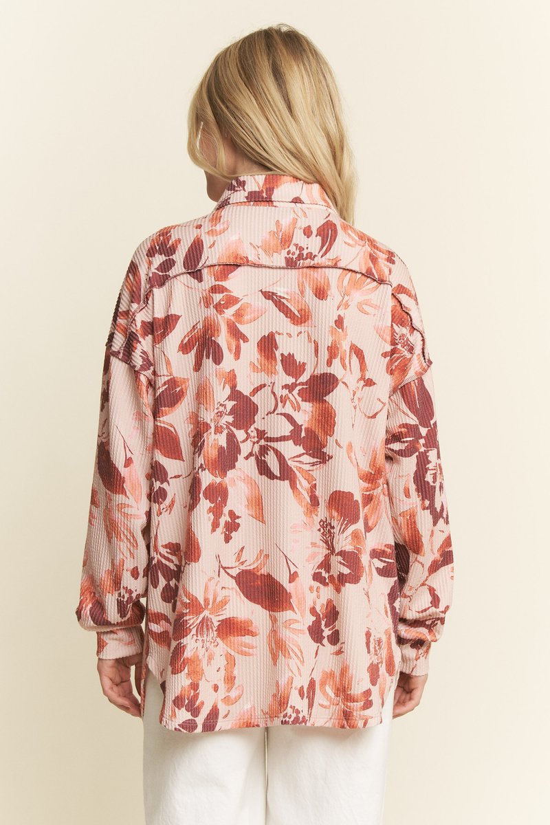 Urban Ribbed Floral Button Up Top