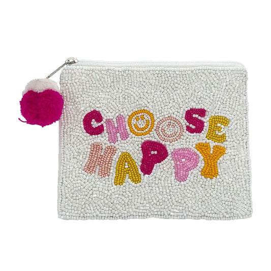Beaded Pouch Choose Happy