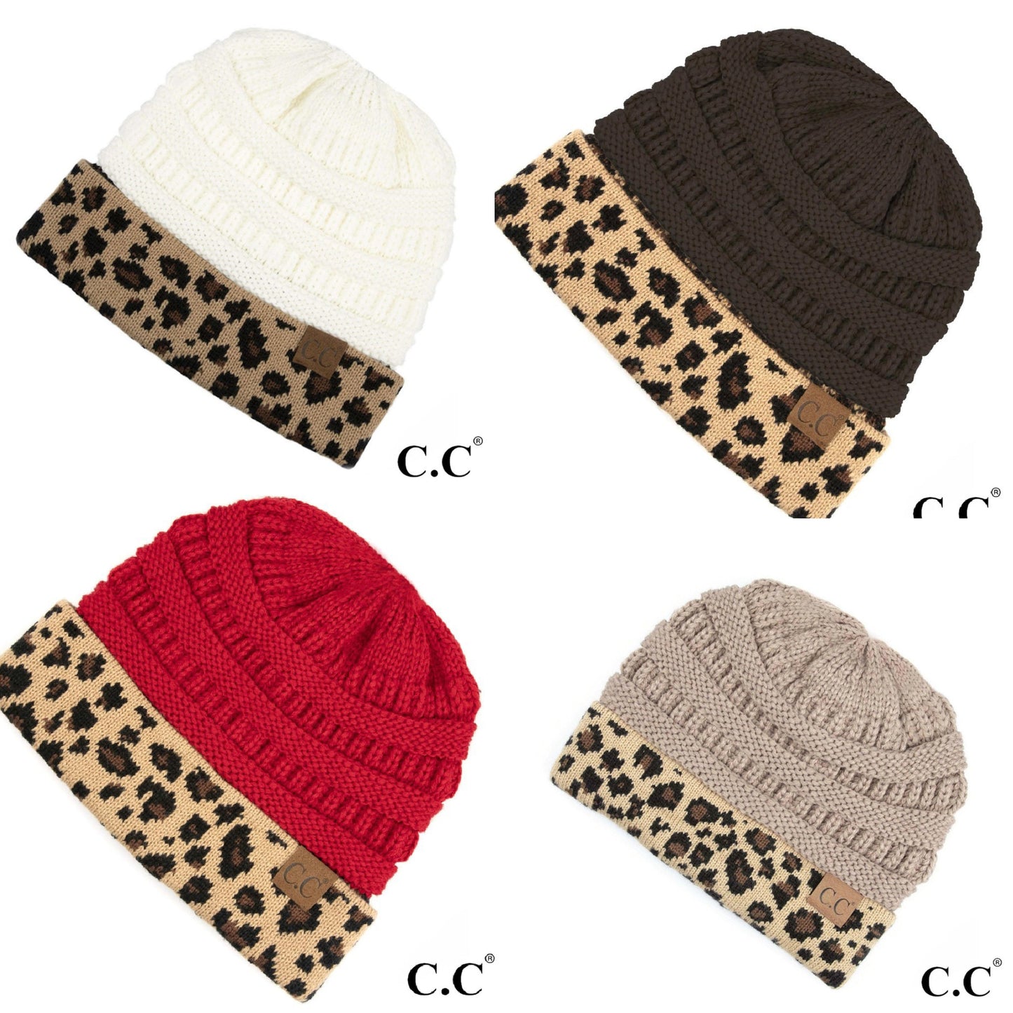 Beanie with Leopard Trim
