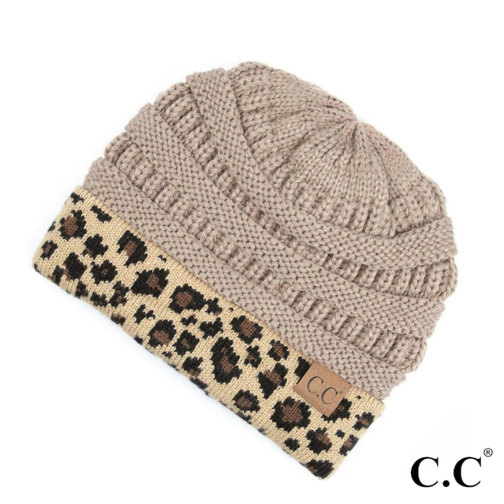 Beanie with Leopard Trim