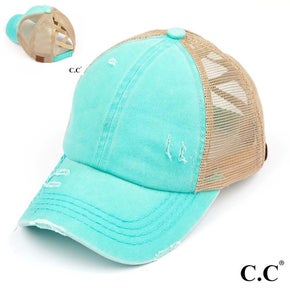 Cross Back Pony-Bun Baseball Hat