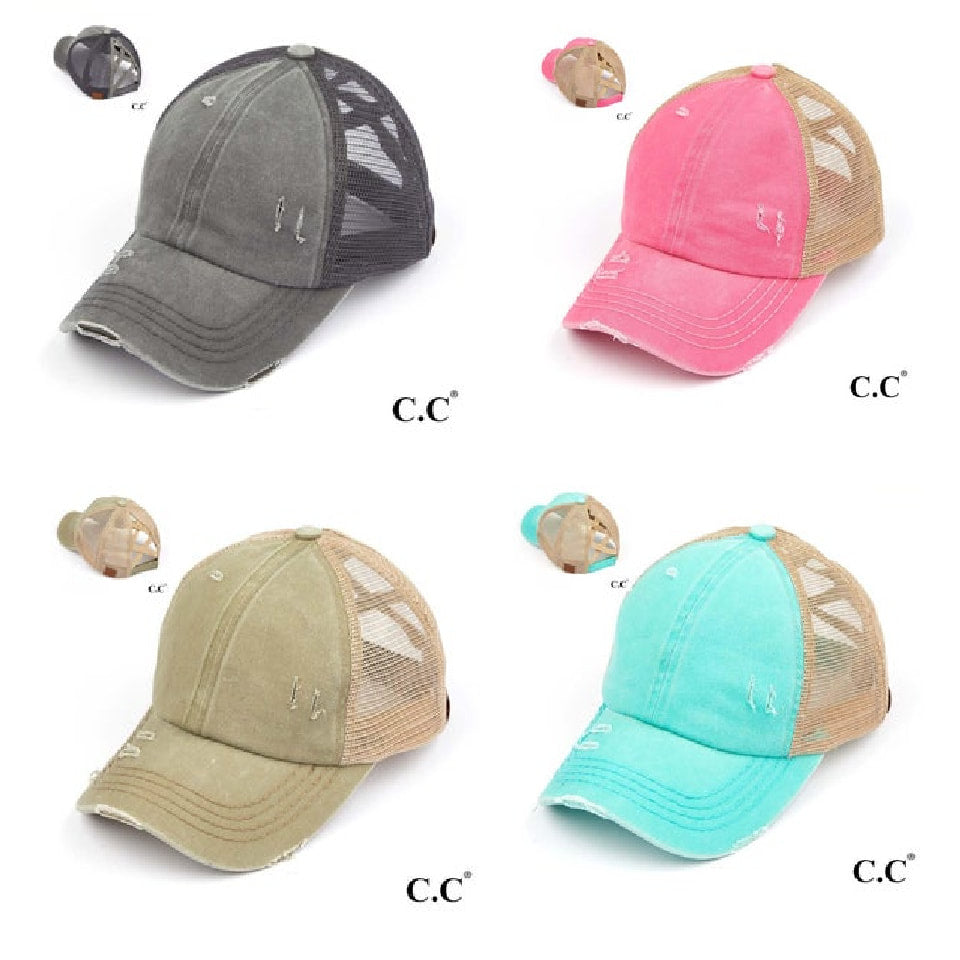 Cross Back Pony-Bun Baseball Hat