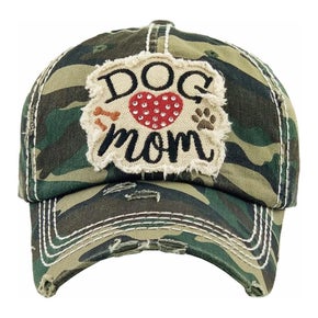 Camo Dog Mom Heart Distressed Baseball Hat