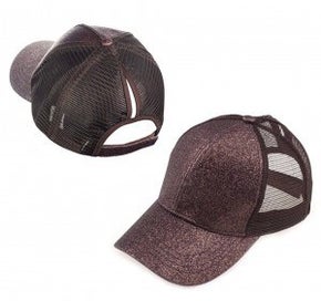 Brown Glitter Pony-Bun Baseball Hat