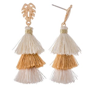 Three Tone Tassel Palm Leaf Earring