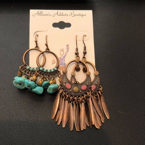 Copper & Turquoise Nugget and Fringe Earring