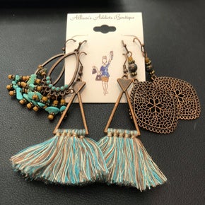 Patina Copper Fringe Earring Trio