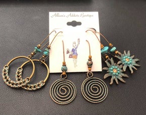 Patina Copper Spiral Star Earring Trio