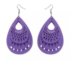 Triple Teardrop Wood Cutout Earring