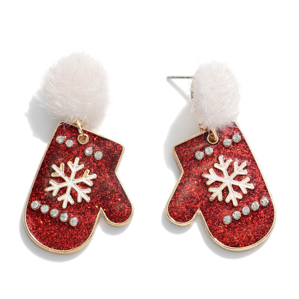 Glitter Mitten Earring White