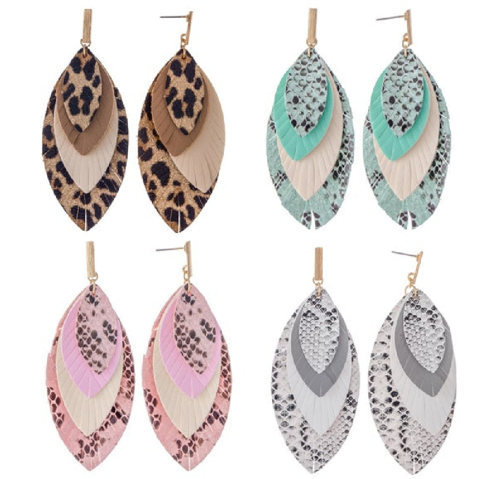 Faux Leather 3-Tone Earrings