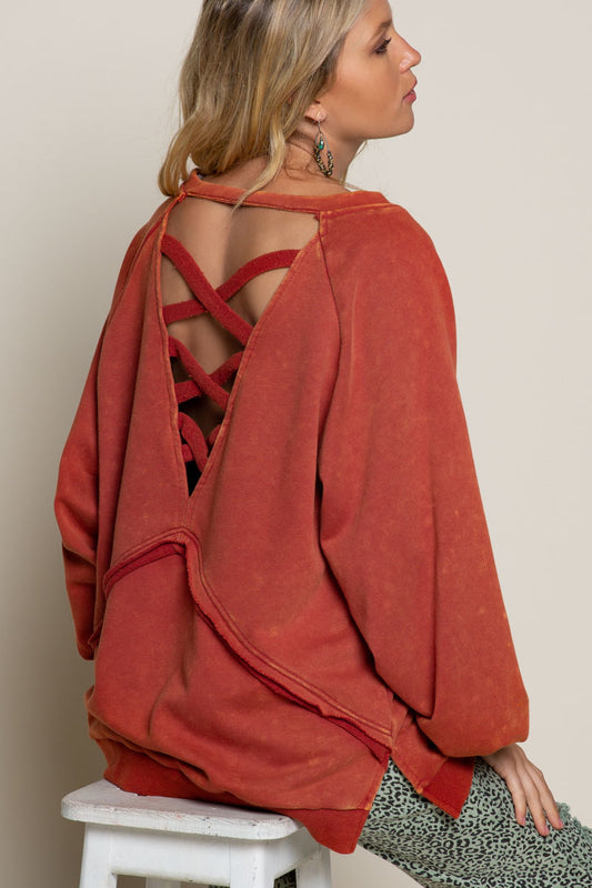 Cross Back Sweatshirt Burnt Red