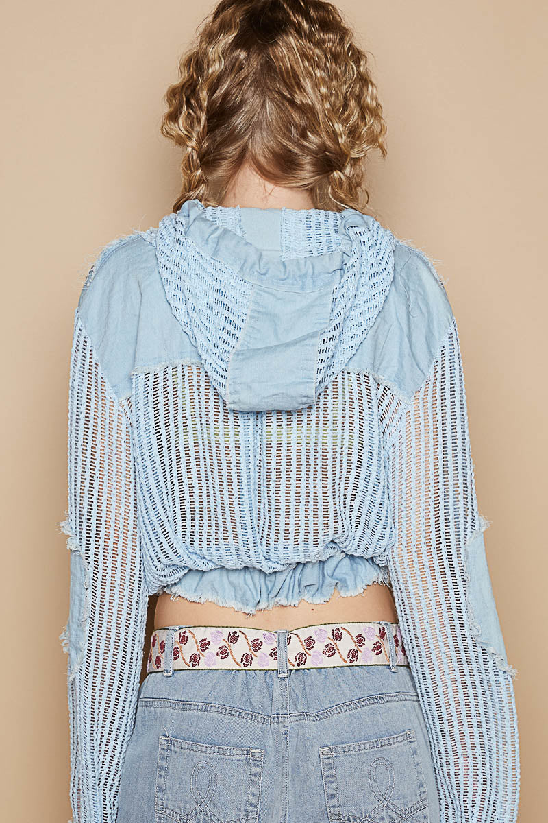 Open Weave Button Up Hoodie