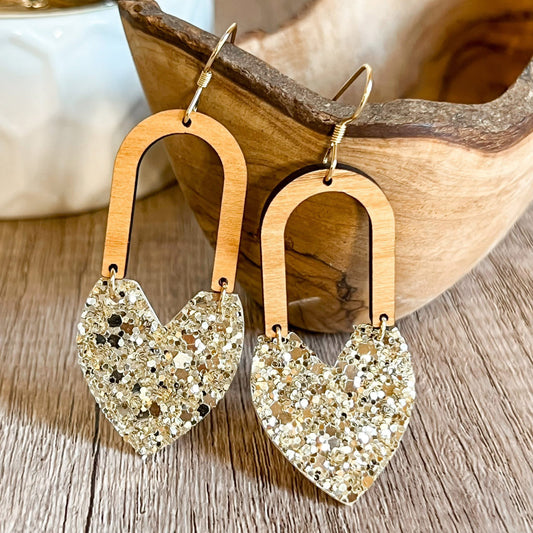Glitter Arch Heart Earrings