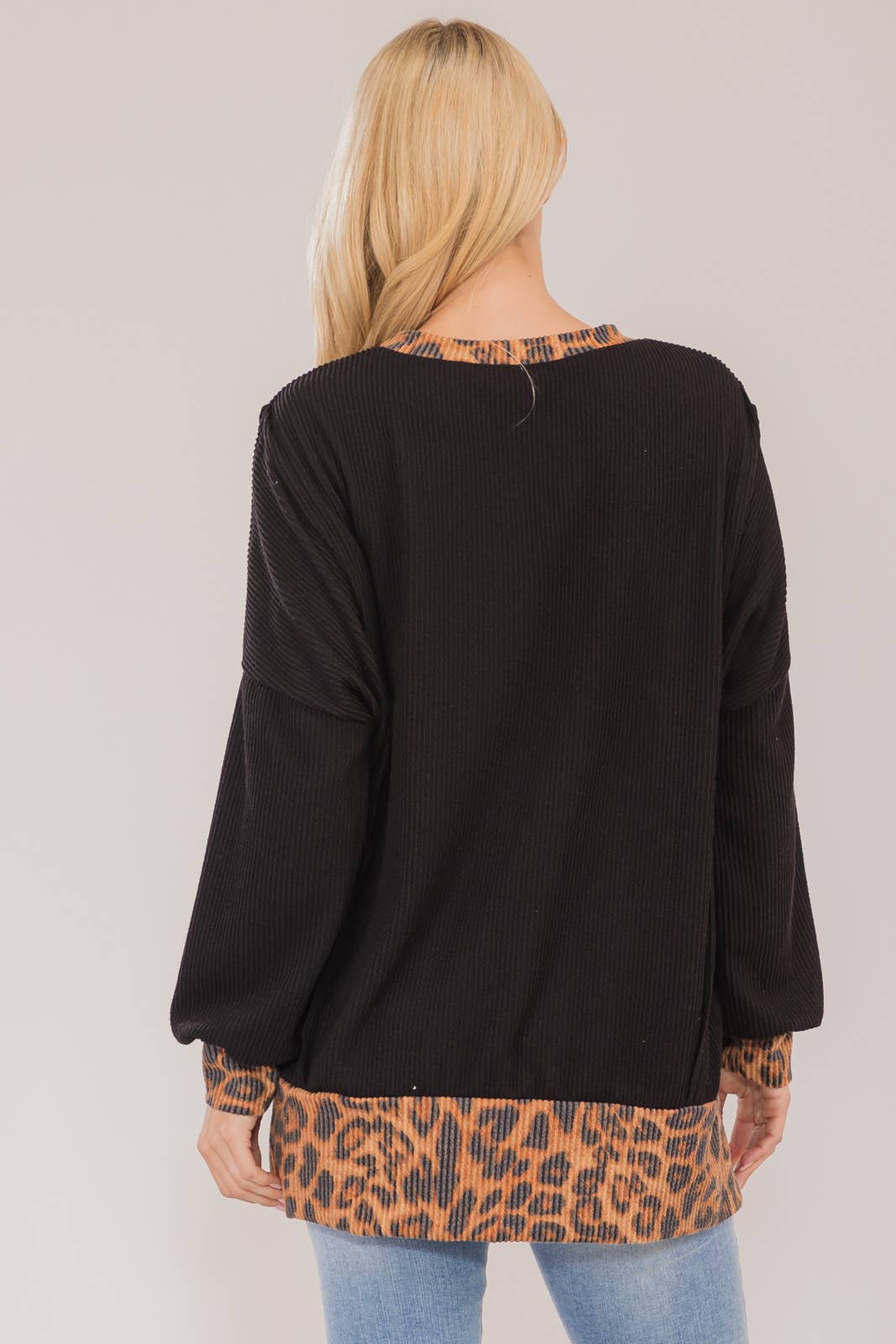 Crewneck Top with Animal Print Trim