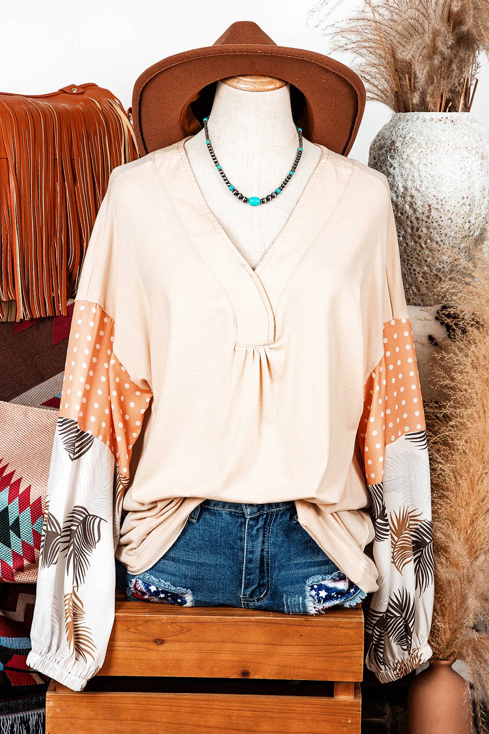 Western Leaves Knit Blouse