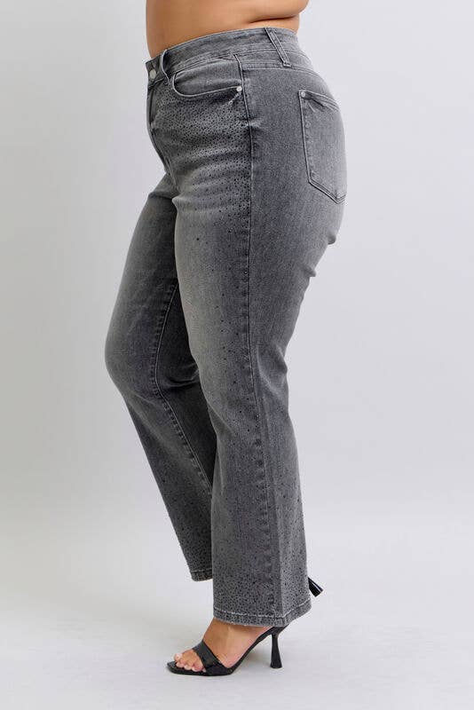 Judy Blue High Waist Rhinestone Straight Denim - Allison's Addicts