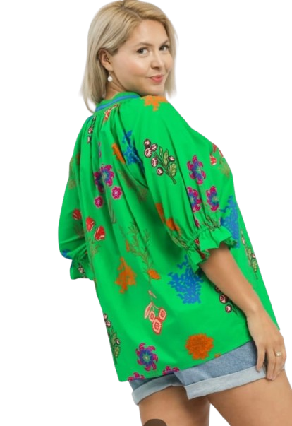 Island Green Floral Blouse