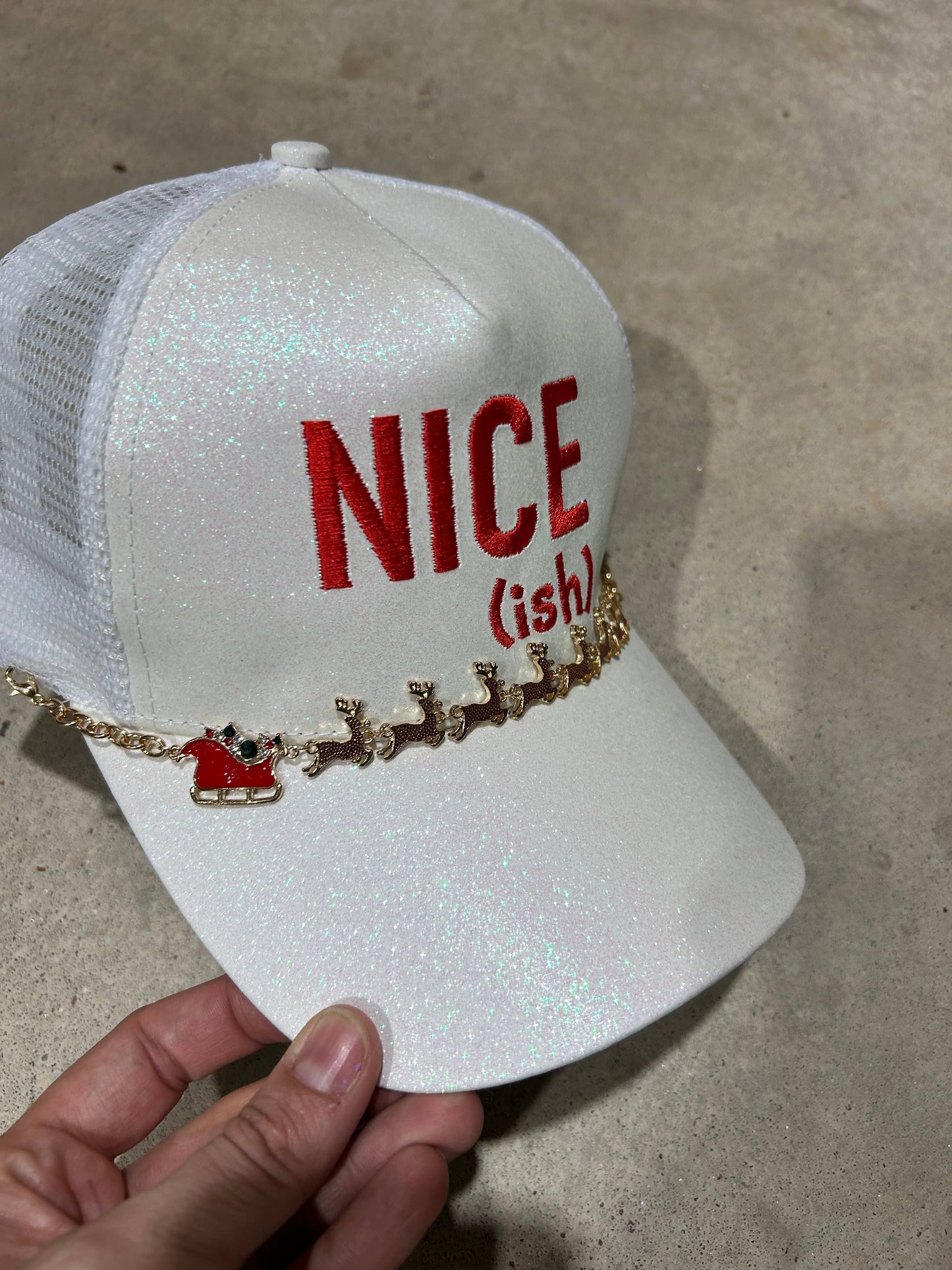 Nice-ish White Glitter Trucker Hat