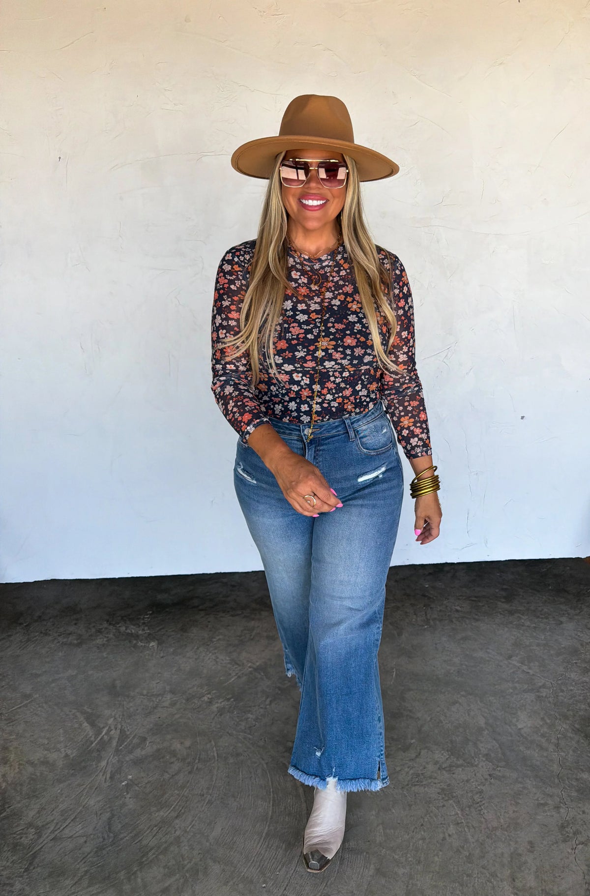 Floral Sheer Mesh Tops