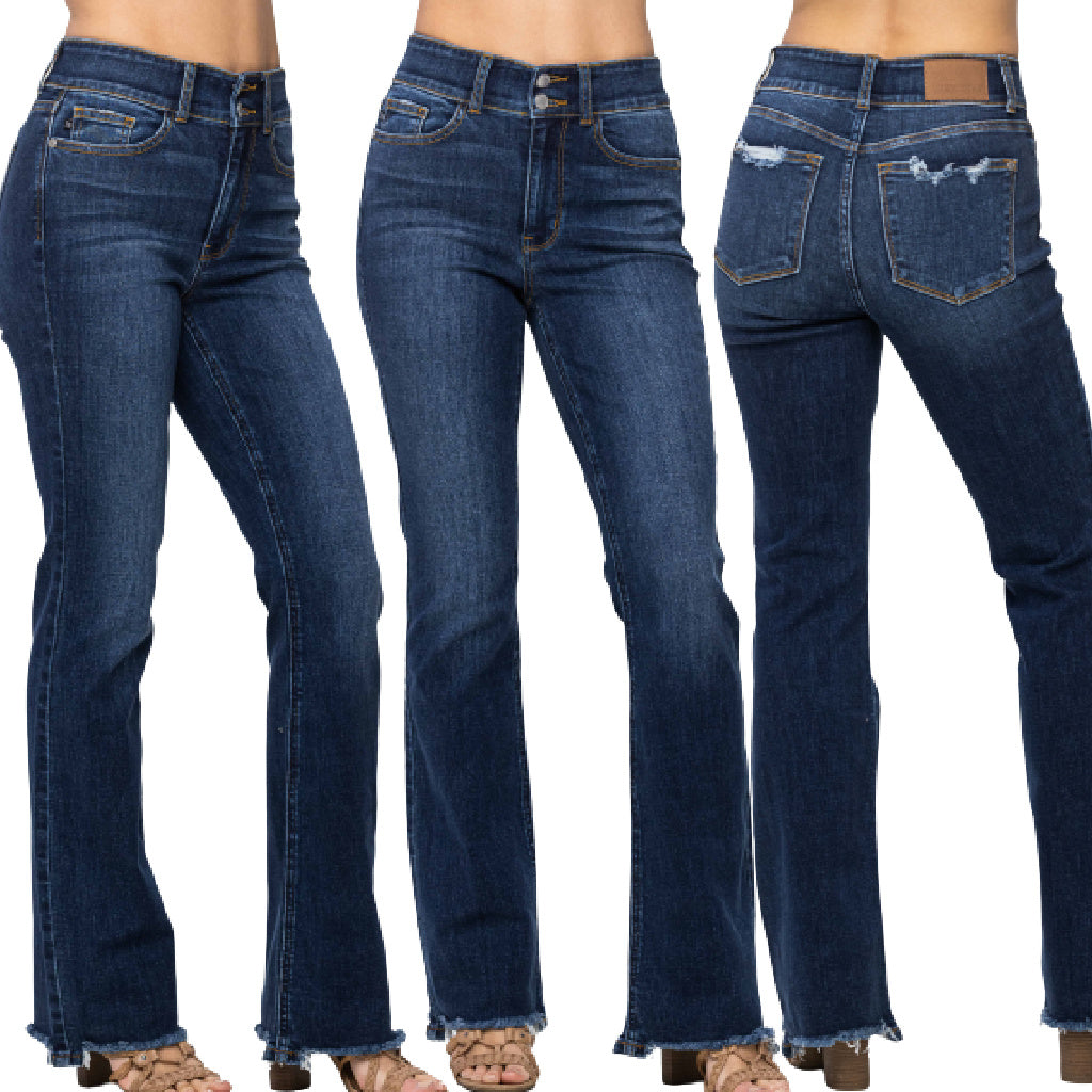 JUDY BLUE Josephine Mid Rise Raw Hem Bootcut Jeans