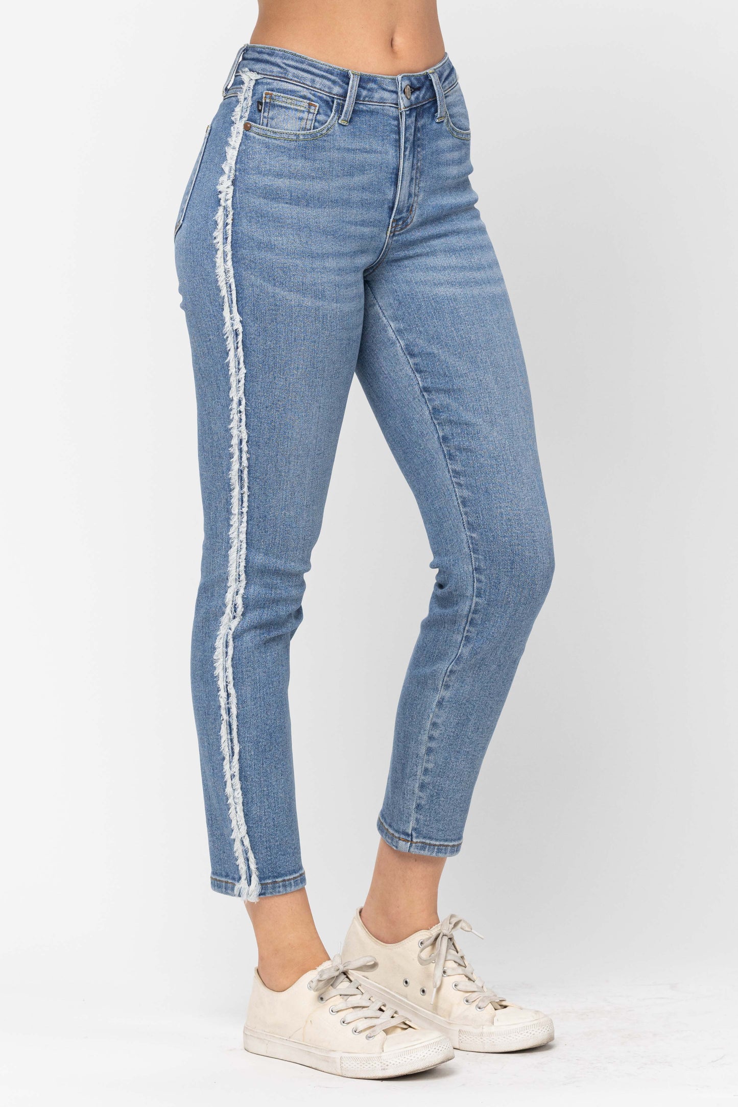 Judy Blue Mid Waist Slim Ankle with Frayed Side Seam Denim