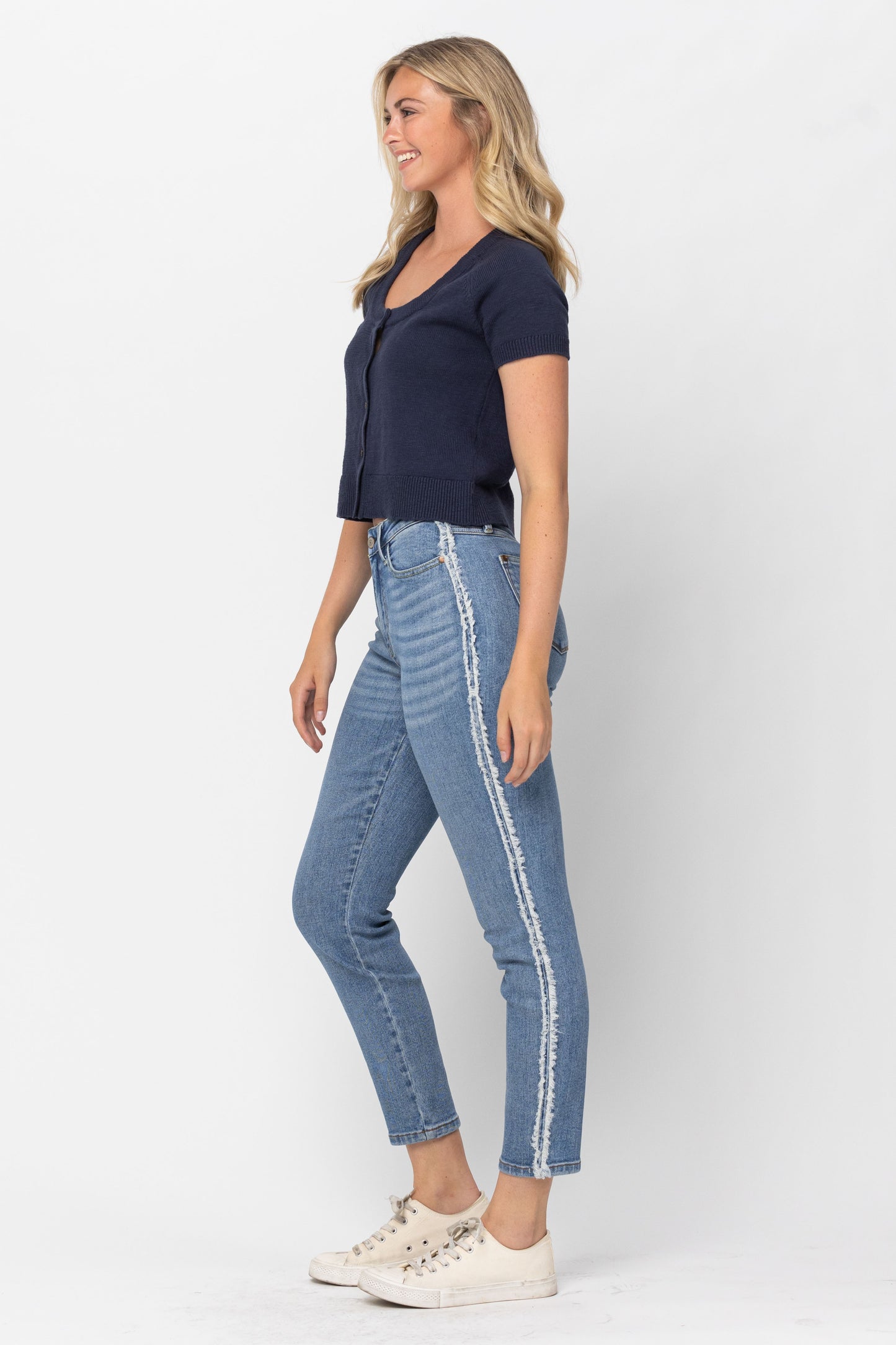 Judy Blue Mid Waist Slim Ankle with Frayed Side Seam Denim