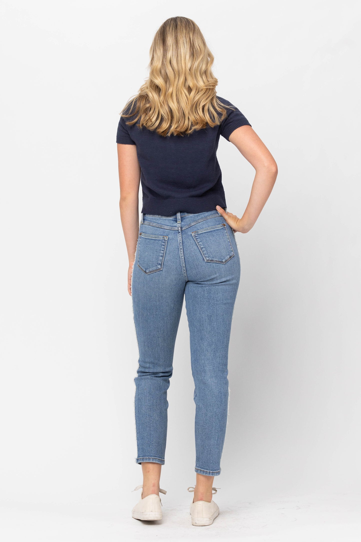 Judy Blue Mid Waist Slim Ankle with Frayed Side Seam Denim