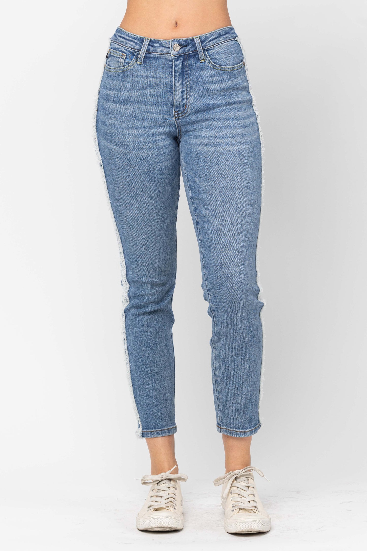 Judy Blue Mid Waist Slim Ankle with Frayed Side Seam Denim