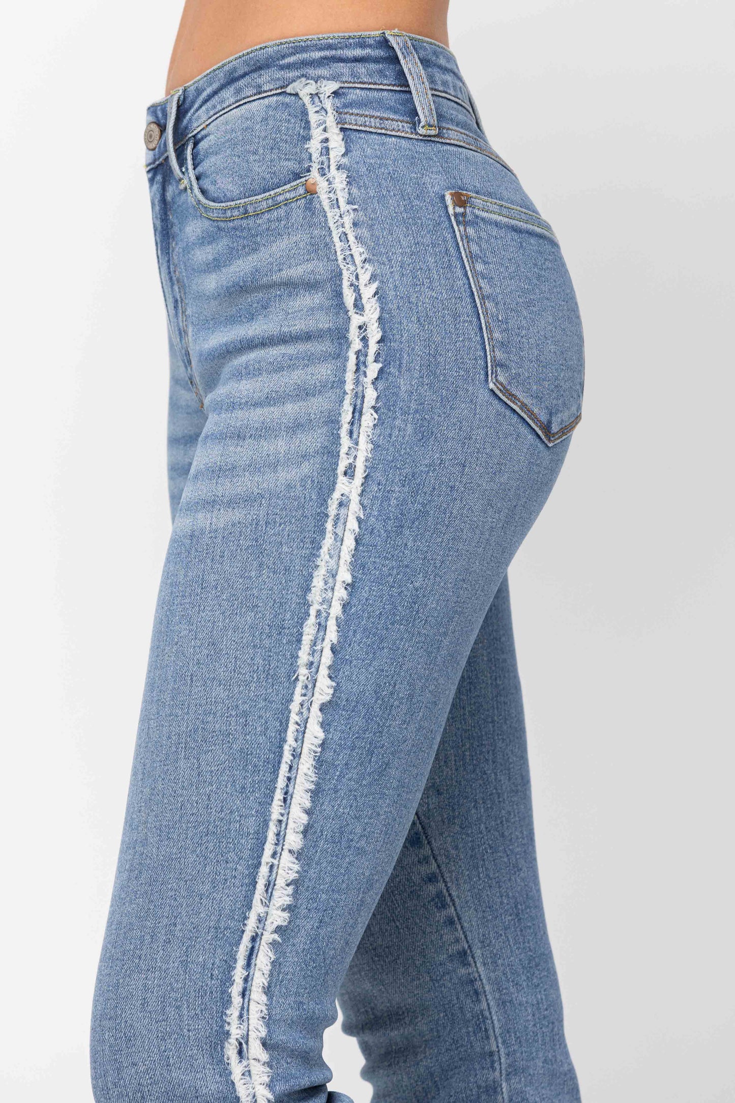 Judy Blue Mid Waist Slim Ankle with Frayed Side Seam Denim