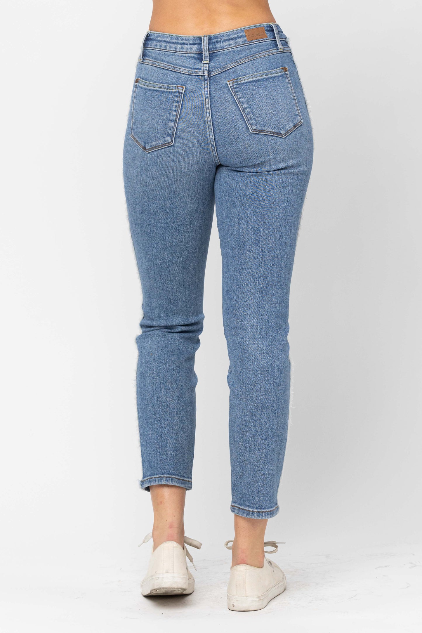Judy Blue Mid Waist Slim Ankle with Frayed Side Seam Denim
