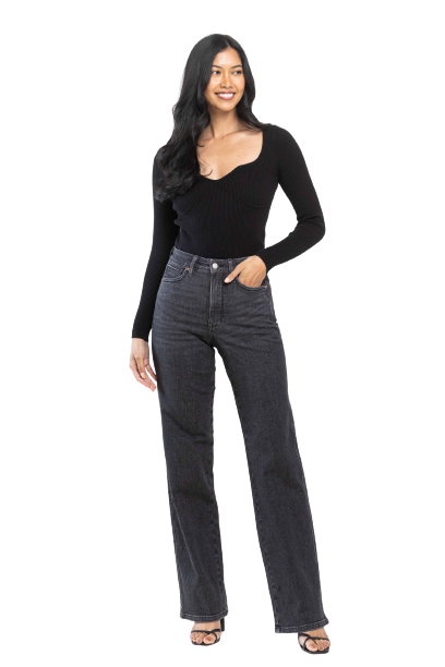 Judy Blue Tummy Control Washed Black Straight Denim
