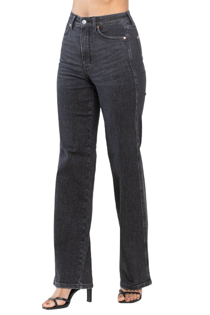 Judy Blue Tummy Control Washed Black Straight Denim