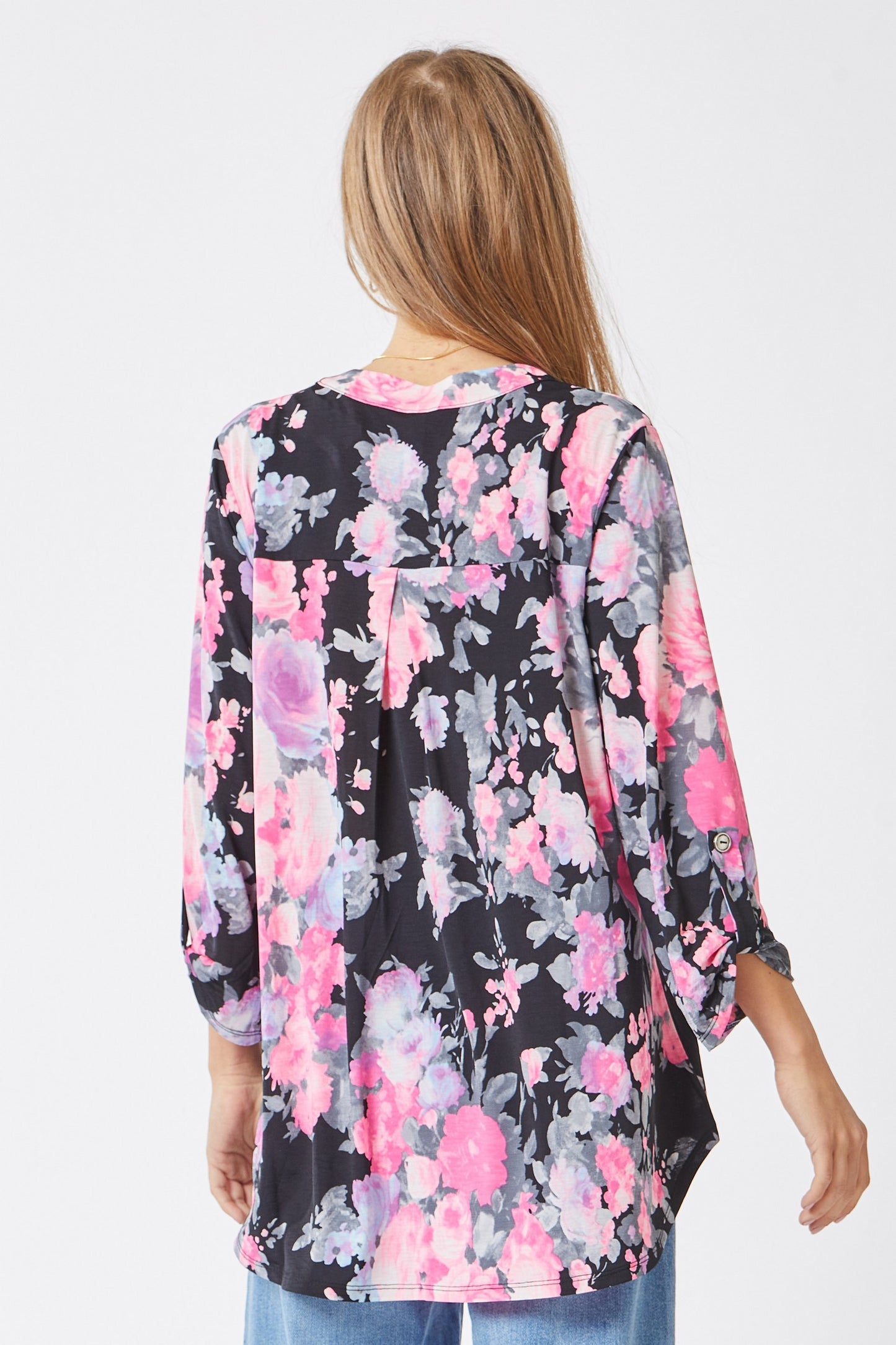 Bold Black Floral Print No Wrinkle Top