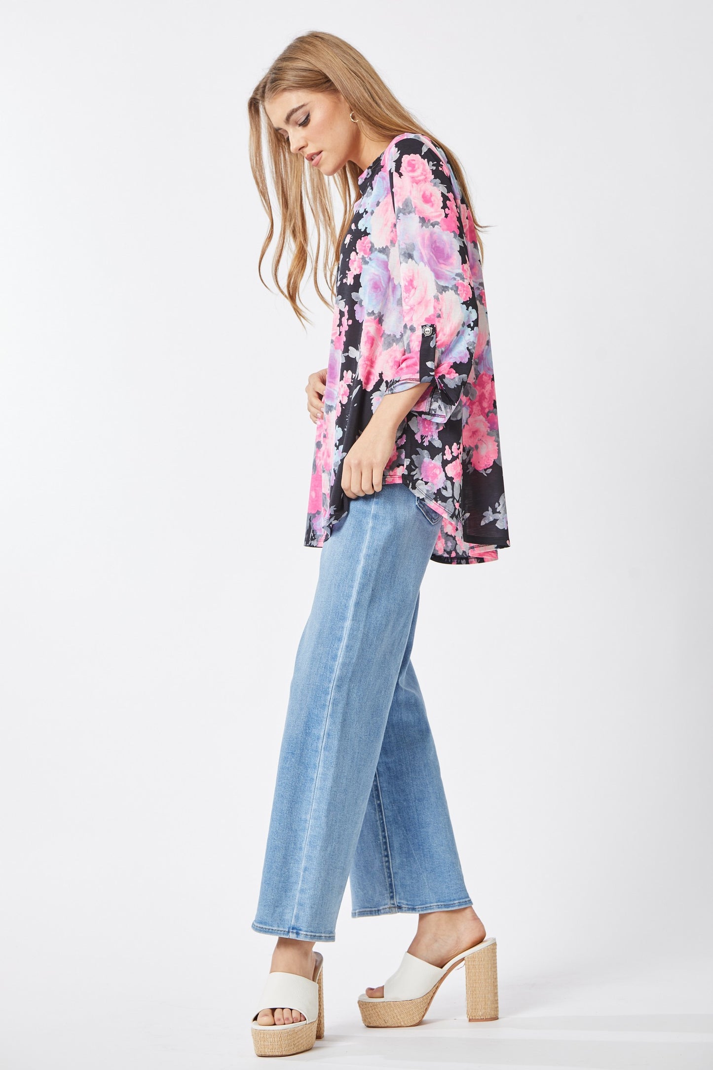 Bold Black Floral Print No Wrinkle Top