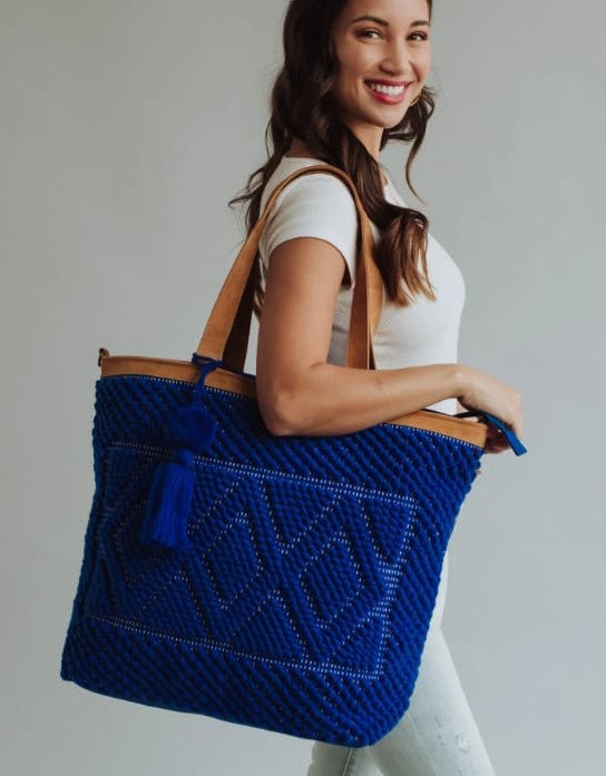 Electric Blue Diamond Pattern Tote Bag