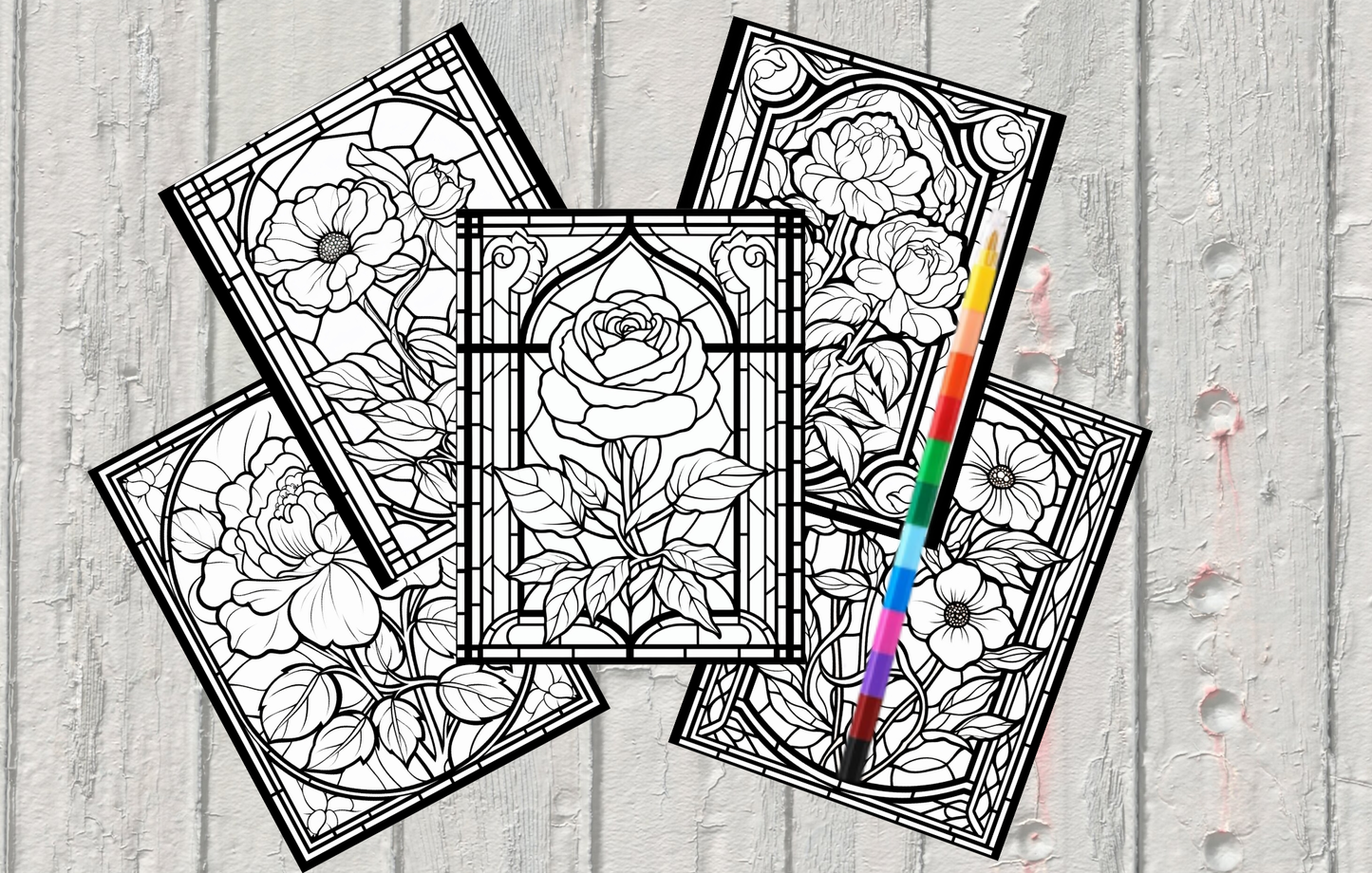 Adult Coloring Sheets Stained Glass Flowers