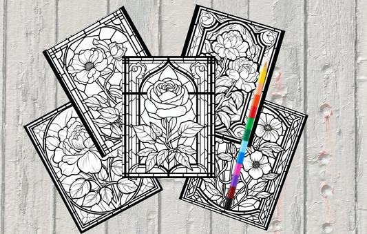 Adult Coloring Sheets Stained Glass Flowers