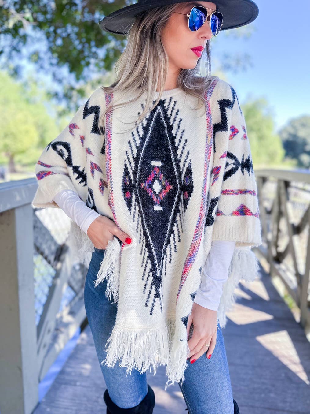 Aztec Eyelash Knit Poncho